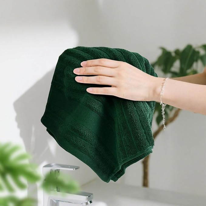 Jacquotha 4-Pack Hand Towels (Forest Green) Ribbed – Kitchen & Bathroom Premium Cotton Towels 13” x 29”, Soft and Quick Drying 480 GSM