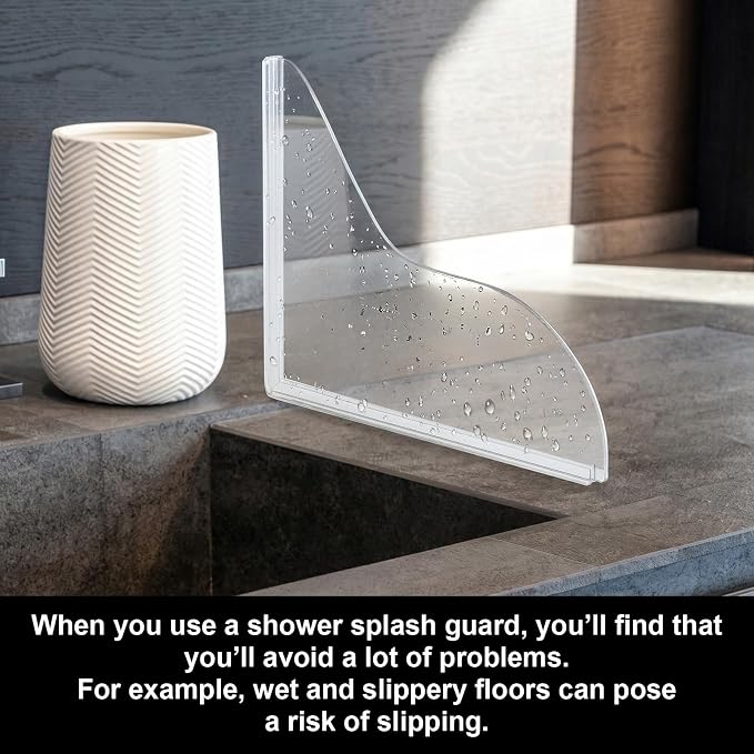 Bremorou 2pcs Splash Guard for Bathtub, Shower Splash Water Guard, Self-Adhesive Waterproof Tub Corner Guards, Silicone Base and Acrylic Plate, Prevent Water Splashing, Pack of 2
