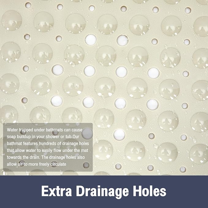 Extra Long Bathtub Mat Non Slip, Beige Soft Bath Mat for Tub 40 x 16 Inch Full Size, Bath Tub Shower Mats for Bathroom Floor with Big Suction Cups and Drain Holes, Easy Washable, BPA Free