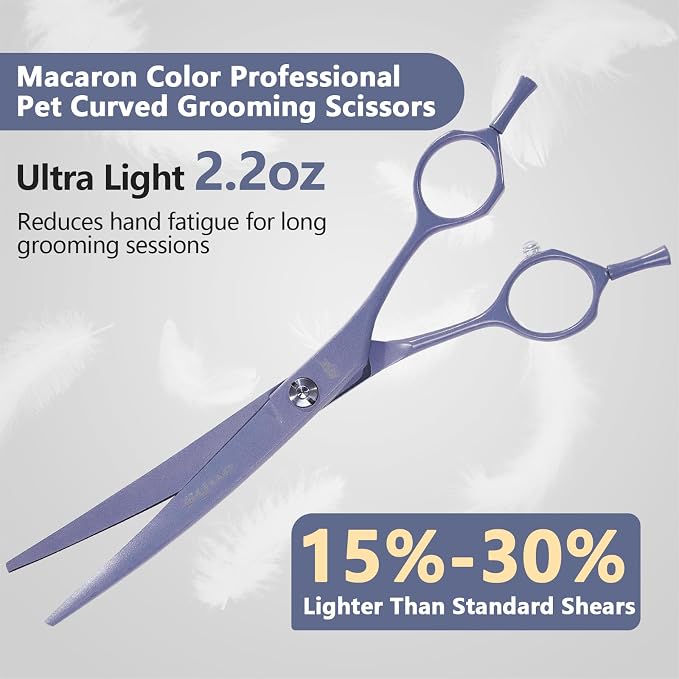 Professional Dog Grooming Scissors: 7" Japanese 440C Steel, Curved Shears with 25-30° Blade for Pet Groomers (Violet)
