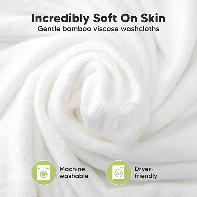 6-Pack Baby Washcloths, Soft Absorbent Washcloths for Face, Body (White) | Viscose from Bamboo Washcloths, Baby Towels, Newborn, Kids, Toddlers, Infant, Gentle on Sensitive Skin, 10x10, Reusable