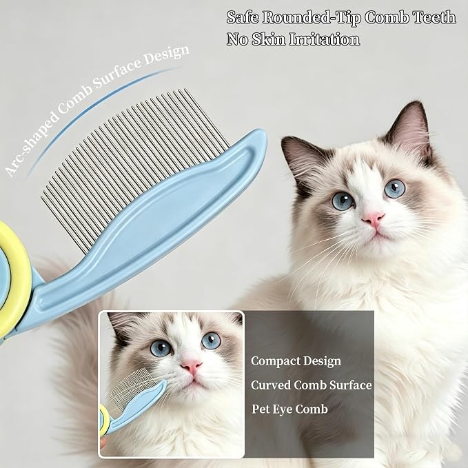 Foldable Dual-Head Tear Stain Remover Eye Comb for Small Dogs Cats Hamsters Grooming Tool, Fit Yorkie, Shih Tzu, Maltese, Poodle, Cockapoo ， Puppy Essentials, Flea Brush (Yellow)