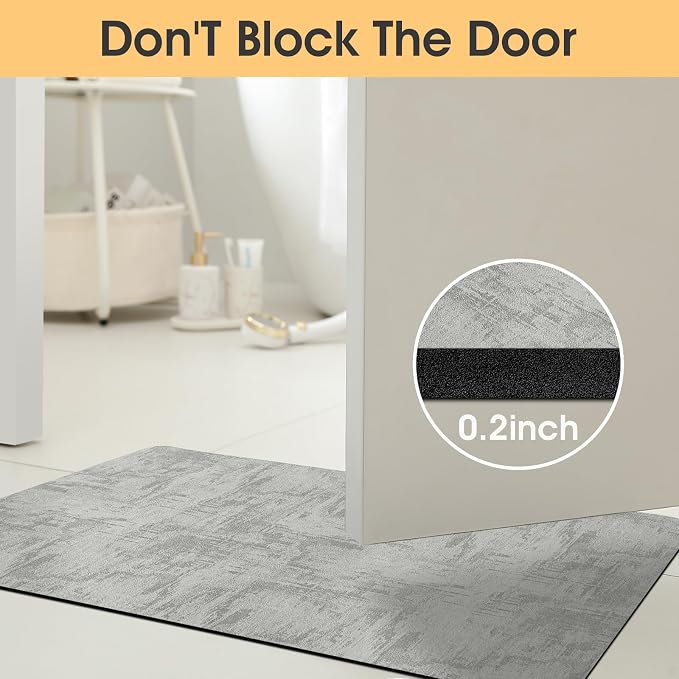ACCUMTEK Non Slip Bath Mat, Thin Bathroom Rugs Fit Under Door, Quick Dry Bath Mats, Machine Washable Bath Rugs for Bathroom, Bathtub & Kitchen, Bathtub, Light Gray/Marble/32 x20