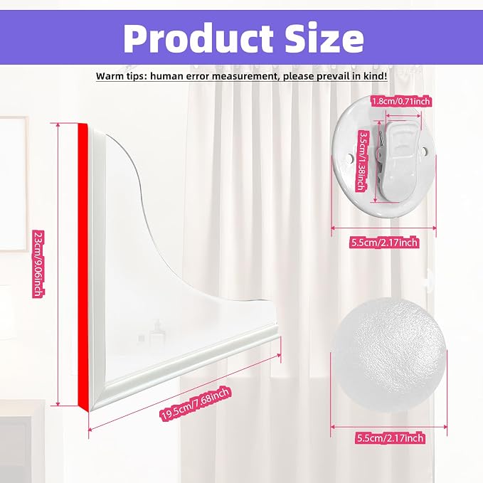 2 Pcs Splash Guard for Bathtub, Durable Acrylic Splash Guard with Adhesive Backing, Featuring 4 Pcs Shower Curtain Clips for Use in Bathtubs to Prevent Water Splashing Out
