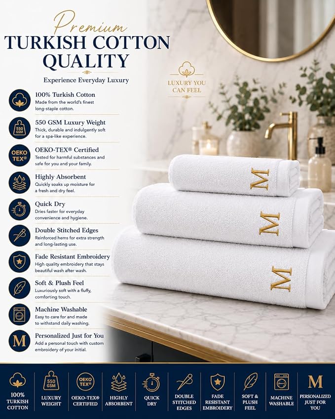 Personalized Bath Sheet Towel for Spa, Pool, College Dorm - Customized Jumbo Towel Oversized- Super Soft, Highly Absorbent Turkish Cotton - Monogrammed Towel (White, Bath Sheet Oversized 1pc)