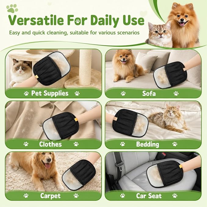 Upgraded Pet Hair Removal Gloves for Cats & Dogs, Electrostatic Five-Finger Pet Hair Remover Gloves, Reusable Magic Brush Pet Hair Removal Tool for Laundry, Carpet, Car Seat, Clothing for Effortless