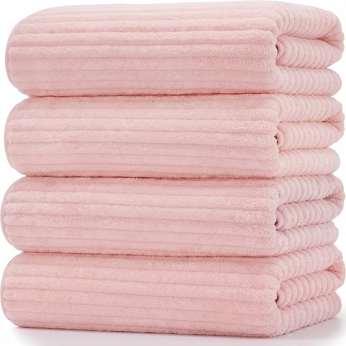 4 Pcs Extra Large Bath Towel Set 40x80'' Oversized Bath Sheet for Adult Microfiber Quick Dry Fluffy Absorbent Blanket with Hanging Loop for Pool Gym Body Shower(Pink)