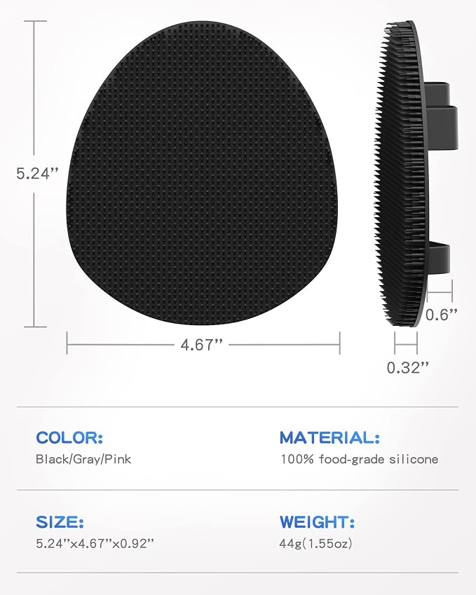 Manmihealth Silicone Back Scrubber(Thick Bristles) & Soft Bath Glove Set, Super-Exfoliating Body Scrubber & Super-Lathering Shower Brush Combination, with a Free Hook.(Black)