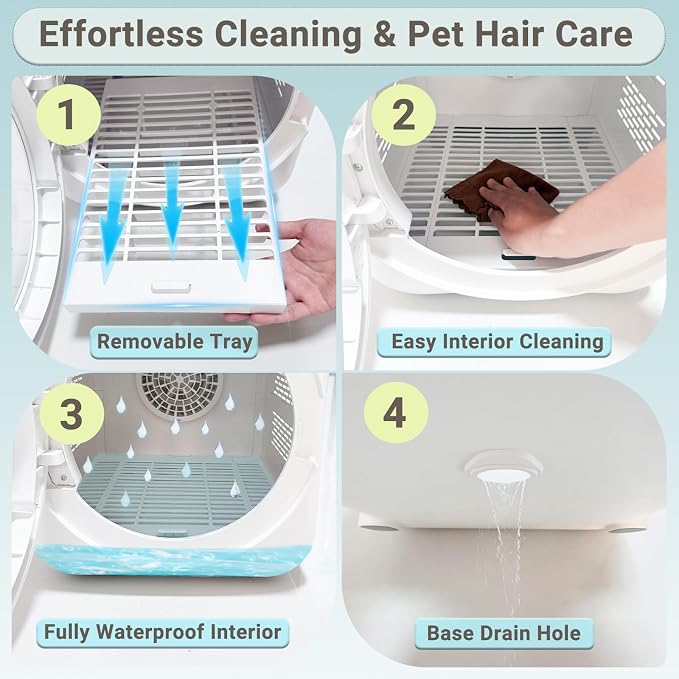Automatic Pet Dryer Box, 360° Airflow Cat Dryer, Ultra Quiet, Temperature Control, Adjustable Wind Speed, 3 Million Negative Ions, 65L Large Capacity for Cats & Small Dogs