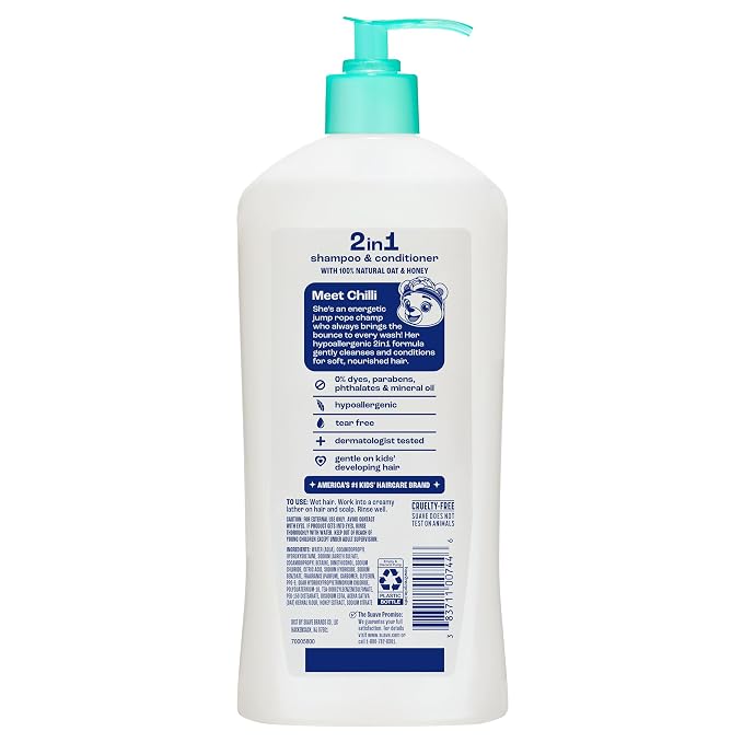 Suave Kids Purely Fun 2 in 1 Shampoo and Conditioner with Oat & Honey Tear-Free, Hypoallergenic, Gentle Hair Care for Sensitive Scalps, Kids Shampoo & Conditioner, 6 Count, 18 fl oz