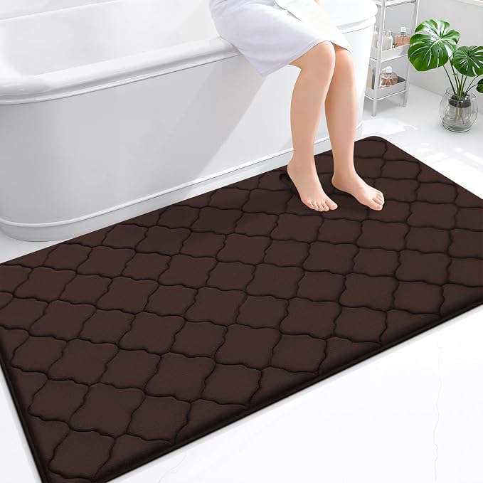 OLANLY Memory Foam Bath Mat Rug 59x34, Ultra Soft and Absorbent Bathroom Rugs, Non-Slip, Comfortable, Machine Washable Bath Carpet for Bathroom Floor, Tub, Shower and Home Decor Accessories, Brown