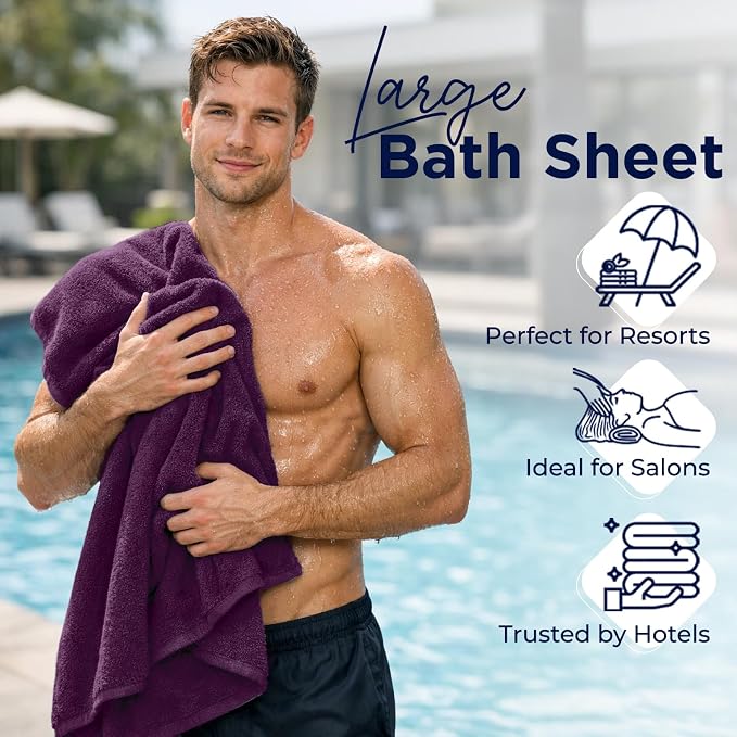 DAN RIVER 2 Pack Bath Sheets Extra Large 35x70, Large Bath Towels for Adults, XL Oversized Heavy Duty Towel Set, 600 GSM 100% Ring Spun Cotton, Soft Quick Dry, Purple Passion