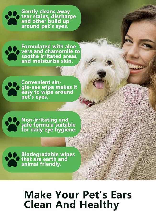 120pcs Eyes Wipes for Dogs & Cats, Vet-Recommended Tear Stain Remover, Hypoallergenic, Removes Discharge Debris Crust, No Added Fragrance, with Aloe & Coconut Oil, Puppy Essentials Dog Accessories