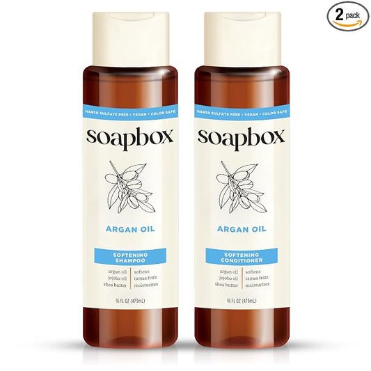 Soapbox Argan Oil & Vanilla Shampoo & Conditioner Set, Leaves Hair Smooth & Controls Frizz - Clean Ingredients Free of Harsh Chemicals, Sulfates, Parabens & Silicones - 16 oz Each