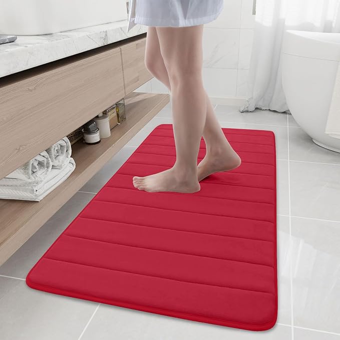Buganda Memory Foam Bath Mat, 47" x 20", Ultra Soft Bathroom Rugs, Water Absorbent and Machine Washable Bath Rug Runner for Bathroom, Shower, and Tub, Red
