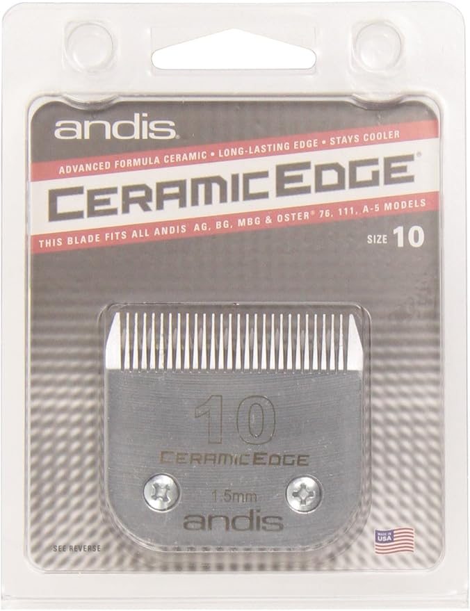 Andis – 64315, Ceramic Edge Detachable Pet Clipper Blade – Carbon-Infused Steel with Sharp Cutting Tech, Runs Cooler & Stays Sharper, Resists Rust & Heat, Size-10 - Fits AG, AGC & BDC Series, Chrome