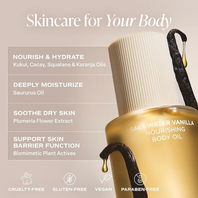 Saltair Body Oil - Luxurious Salt Water Vanilla After Shower and Bath Oil for Women and Men. Botanical, Non-Greasy, Well-Absorbing Moisturizer for Hydrating Dry Skin – 4oz Pump Bottle (Pack of 2)
