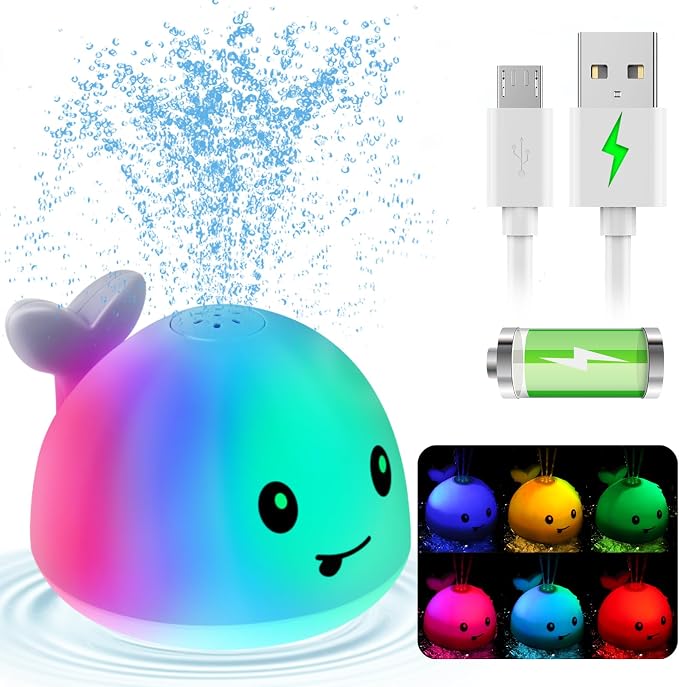Gigilli Baby Bath Toys, Light up Bath Toys for Kids Ages 1-3, Pool Water Toys 1 Year Old Boys Girls Gifts, 6-12-18 Months Baby Whale Bath Toy Sprinkler, Toddler Fountain Bathtub Water Table Toy