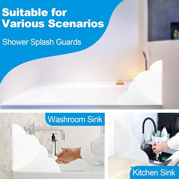 1 Pack Large Shower Splash Guard for Walk in Shower, Upgrade 9.25 x 9.25 In Bath Tub Splash Guards, Shower Corner Bathtub Water Blocker, Waterproof Shower Accessories to Keep Water in Shower