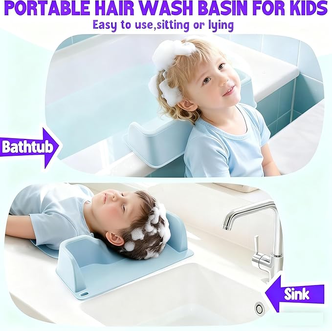 Portable Hair Washing Station Set,Silicone Hair Washing Station for Kids,Children,Toddler,Sink or Bathtub Shampoo Buddy, Attached Shampoo Brush and Baby Bath Rinse Cup(Relaxing Hair Washing)