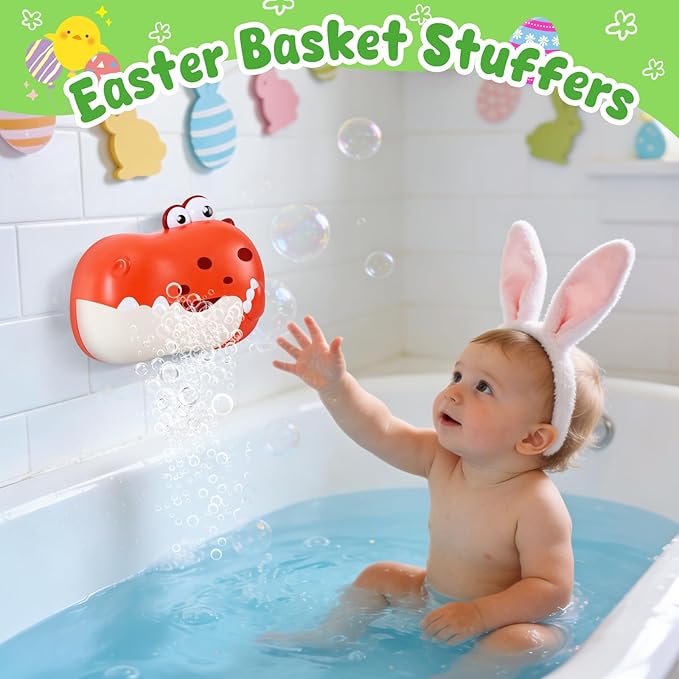 Baby Bath Toys for Kids Ages 1-3 4-8, Rechargeable Dinosaur Bath Bubble Machine with Music for Toddlers, Baby Bathtub Toys, Easter Basket Stuffers, Bath Bubble Maker for Toddlers Kids Boys Girls
