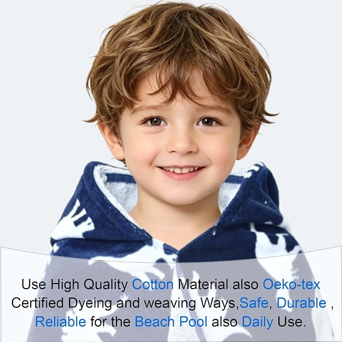 VOOVA & MOVAS Dino Toddler Hooded Beach Towel, 28"X41"(3-5T), Soft | Thick | 100% Cotton | Absorbent Hooded Towel Wrap for Boy, Perfect for Beach, Pool, Bath, Swimming