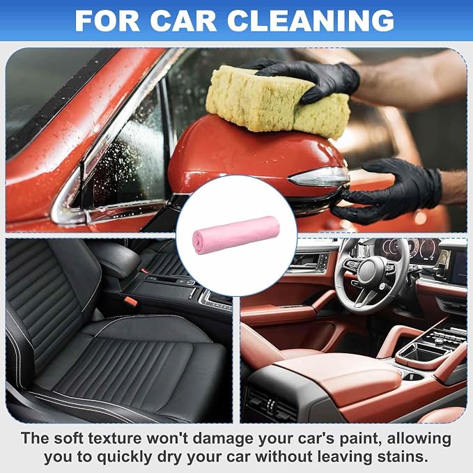 HARFINGTON Car Premium Shammy Cloth 16.9" x 12.6" PVA Chamois Wash Drying Towel Ultra Absorbent No Scratches in Bags for Cars Motorcycles Mirrors Glass Countertops Phone Laptop, Pink