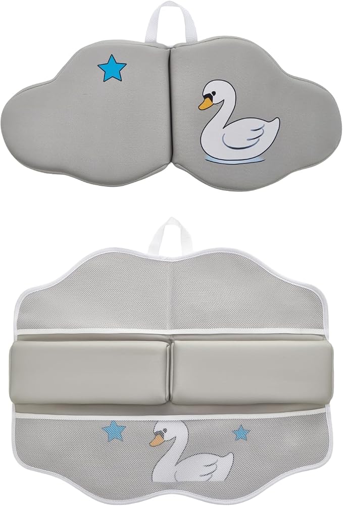 Bath Kneeler and Elbow Rest Pad Set, Bathtub Kneeling Pad with Elbow Support and Storage Pockets, Baby Bath Support Non-Slip, Machine Washable, Quick Drying for Comfortable Baby Bathing (Grey)