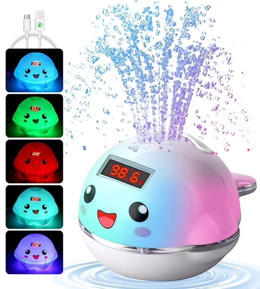Pircaath Baby Bath Toy Sprinkler with Thermometer, Temp Alarm & Backlit Display, BPA-Free | CPC Certified for Safety, Light Up Whale Bath Toy for Kids Ages 1-3, Bathtub Water Toys for Toddler, Newborn