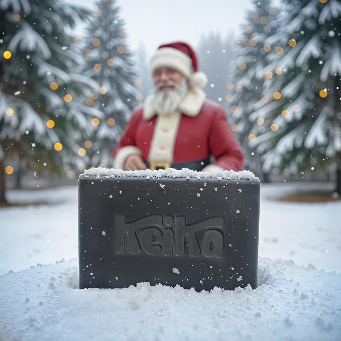 Keika Charcoal Christmas Soap – Santa’s Naughty Bar, Lump of Coal Holiday Gift Idea Stocking Stuffer for Men Women Teens, Natural Black Soap for Eczema, Psoriasis, Oily Skin, 5 oz.