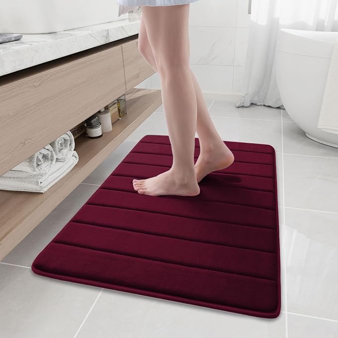 Buganda Memory Foam Bath Mat, 35.4" x 24", Ultra Soft Bathroom Rugs, Water Absorbent and Machine Washable Bath Rug Runner for Bathroom, Shower, and Tub, Burgundy