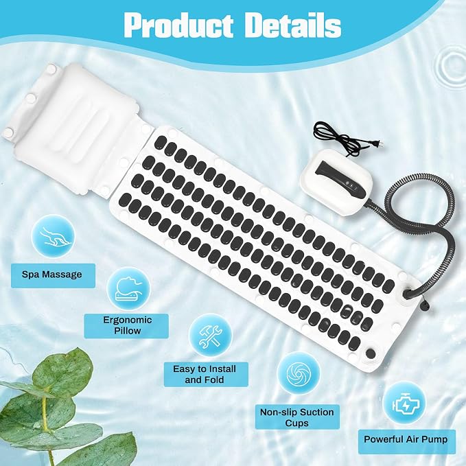 Iridesc Portable Spa Bubble Bath Massager, Bath Jets for tub with Remote Control, 6-Speed Adjustable, Bath Massager for tub with Powerful Suction Cup, Pillow, Bathtub Spa Mat for Body Relaxation