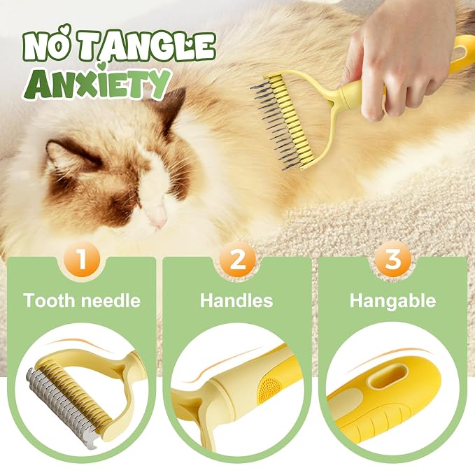 Double-Sided Pet Grooming Brush for Dogs and Cats, 2026 New Dog Deshedding Brush, Dematting Comb Removes Tangles Knots and Loose Fur, Ergonomic Pet Grooming Tool (Green)