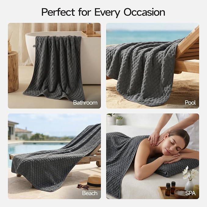 REDKISS Charcoal Gray Microfiber Bath Towels | Super Absorbent, Quick Dry, Super Soft, Lint Free, Fluffy Towel for Bathroom, Spa, Gym, Travel, Dorm, Ideal Everyday Use