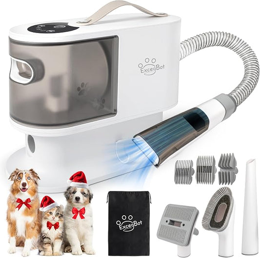 Dog Vacuum & Grooming Kit - Low Noise Pet Hair Remover, Collects 99% Hair, 5 Tools for Dogs, Cats & More | 2L Dust Cup, Beige