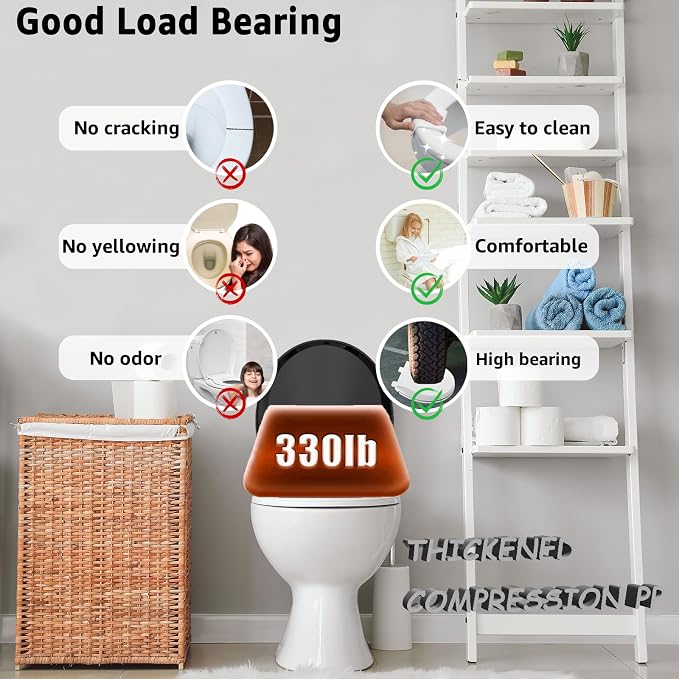 Toilet Seat Rround 16.5inch Soft Close， Toilet Lid Round PP Material Safe & Easy Clean & Quick Installation, Sturdy Accessories Never Loosen， 2 Years Support, Black…