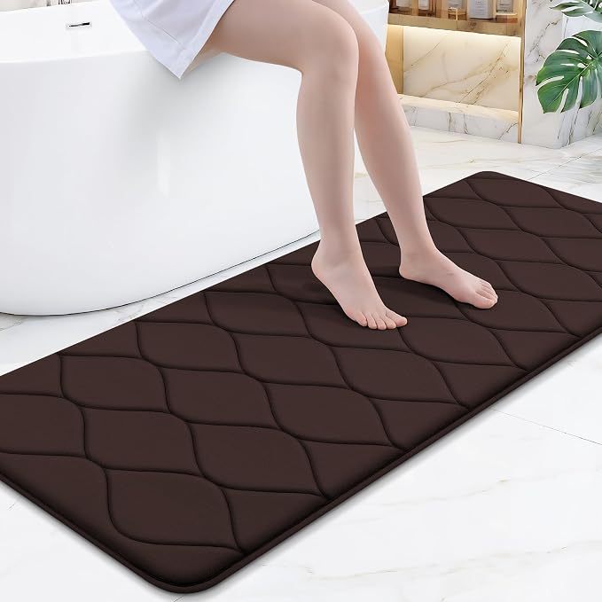 Smiry Memory Foam Bath Mat 59''x24'', Ultra Soft Non-Slip Bathroom Rug, Plush Water Absorbent Quick Dry and Machine Washable Floor Mat for Shower, Tub & Home Decor, Brown