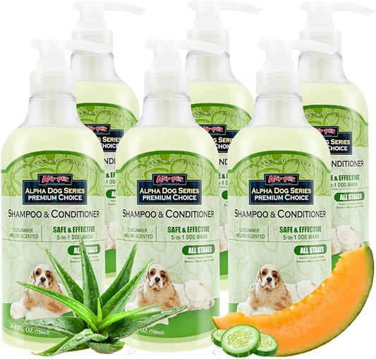 All Stages Natural Dog Shampoo and Conditioner Set with Aloe Vera pH Balanced Dog Grooming Shampoo and Conditioner for Dogs, Tear-Free Moisturizing Dog Shampoo, 26.4 Oz (Pack of 6)