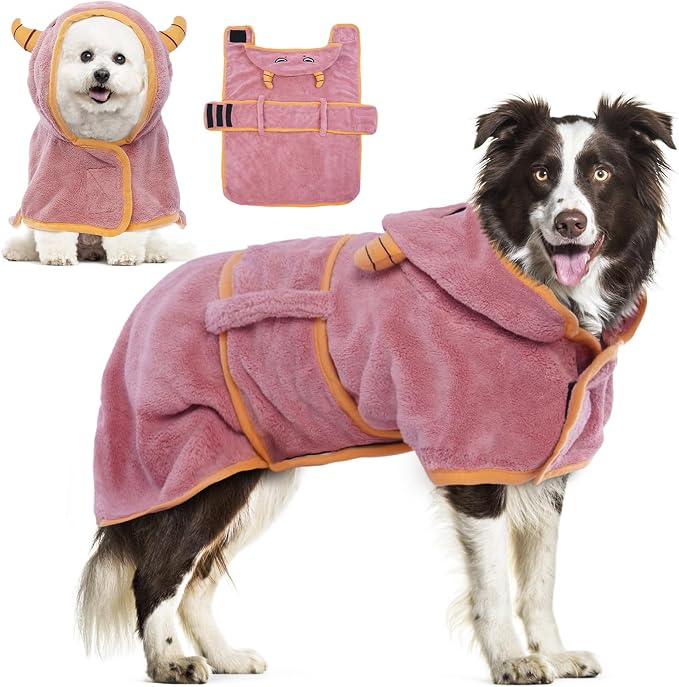 DENTRUN Dog Robes for After Bath Super Absorbent Fast Drying Coat with Hood | with Hood, Bathrobe Beach Essentials, Bath Towel for S/M/L dogs, Bath/Beach/Swimming Towel, Quick Dry Robe, XS-XXL