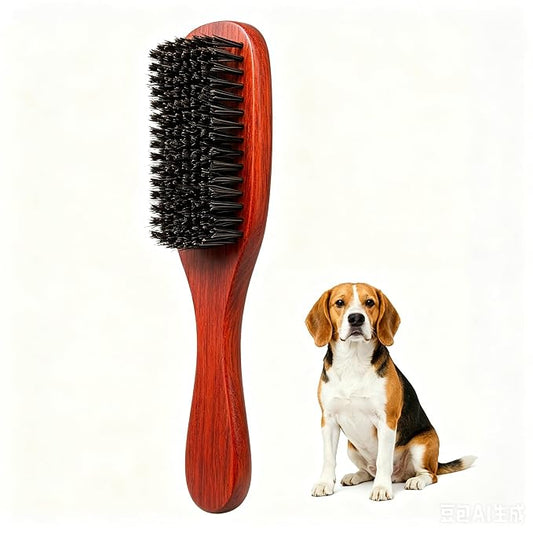 Boar Bristle Dog Brush for Short Haired Dogs, Natural Wooden Grooming Tool, Reduce Shedding, Detangle & Massage Sensitive Skin, Grooming to Calm Dogs & Build Pet Owner Bonding (Red sandalwood)