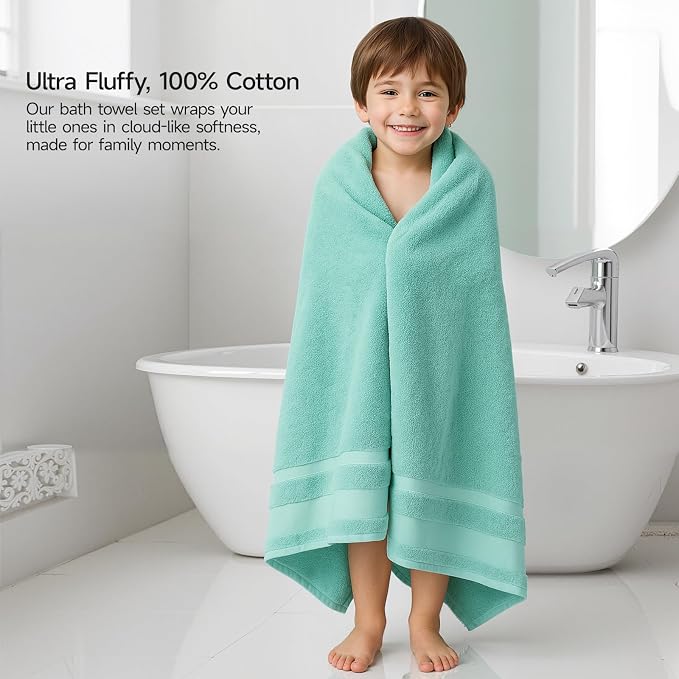 REDKISS 100% Cotton Bath Towels Set of 2, Oversized Bath Sheets 35 x 70 Inches, Soft & Absorbent Large Bathroom Towels, Quick Dry Cotton Towels for Bathroom, Gym, Spa, Pool & Family Use, Blue