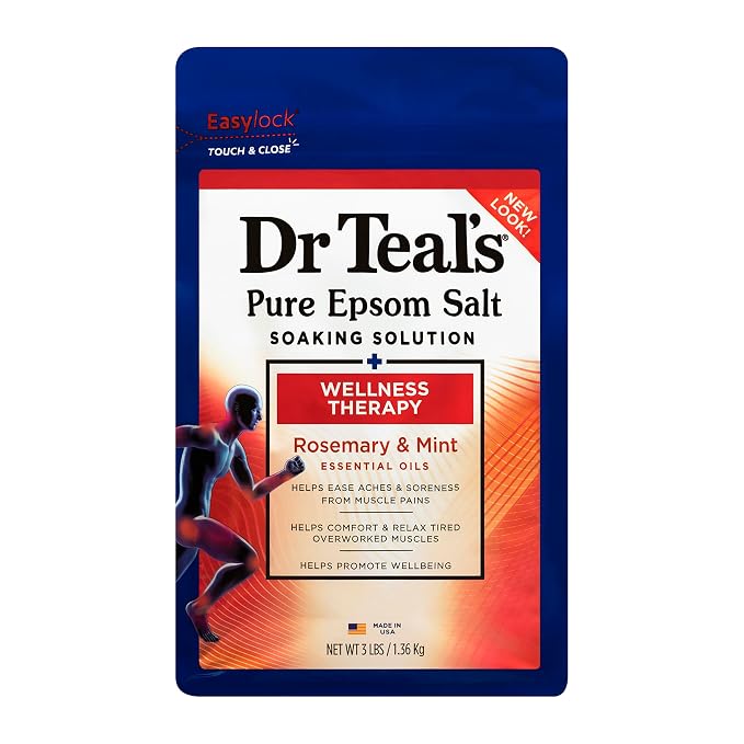 Dr Teal's Epsom Salt Magnesium Soak, Wellness Therapy with Rosemary & Mint, 3 lbs (Pack of 2)