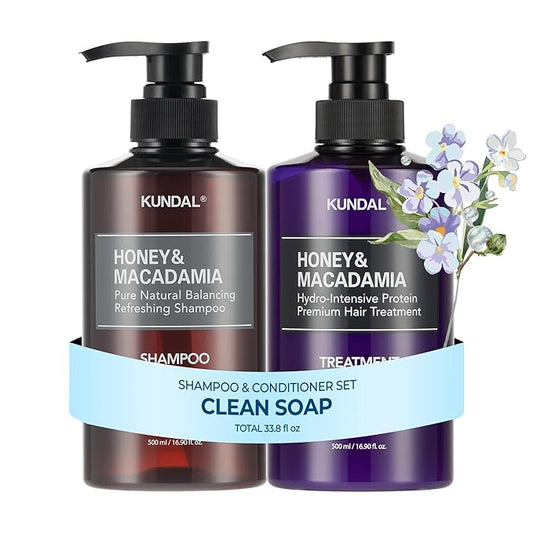 KUNDAL Korean Shampoo and Conditioner Set – [Clean Soap], Salon-quality, Long Lasting Scent, Moisturizing, Sulfate-Free Formula with Argan & Macadamia Oil, 16.9 fl oz (2 Pack)