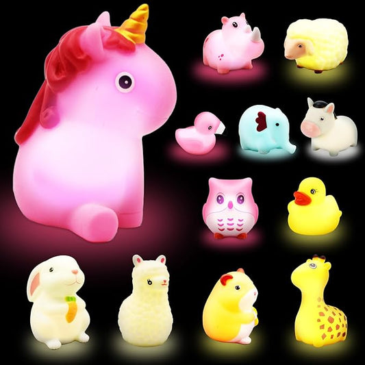 TOY Life 12 PCS Animals Light Up Bath Toys for Kids Ages 4-8, No Hole Glow Bath Toys for Kids, Baby Toddler Bath-Time, Bathtub Toy Gifts for Kids Girls Boys, Ideal for Shower, Bathtub, Pool