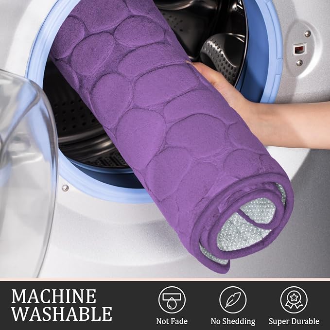 YIHOUSE Bathroom Rugs Mat Set, Memory Foam Bath Mat 5 Piece Purple | Non Slip, Water Absorbent, Washable, Bath Mat For Bathroom, Sink and Toilet