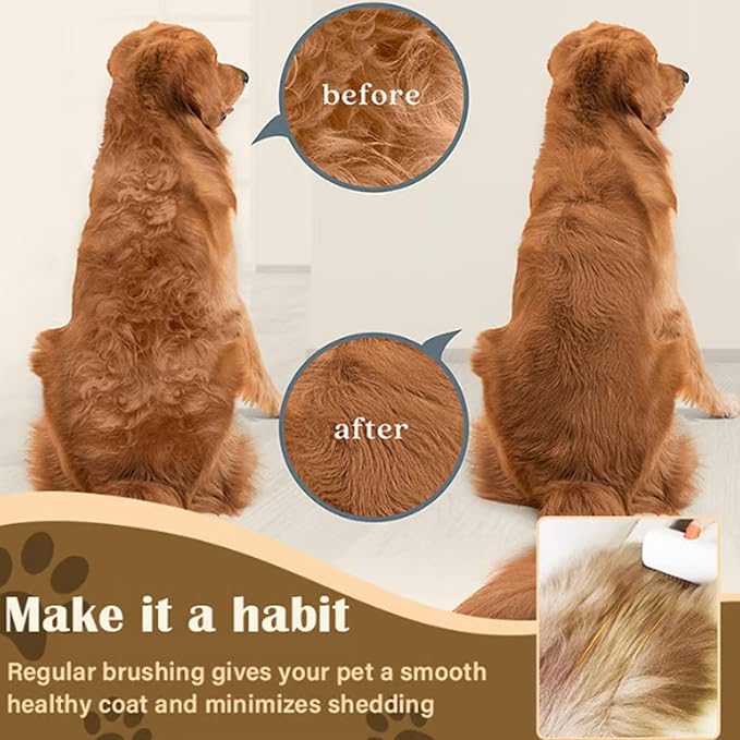 2-in-1 Pet Self-Detangling & Grooming Comb - Professional Deshedding Tool for Dogs & Cats - Gentle Undercoat Rake & Brush for Long or Short Hair, Removes Mats, Tangles & Loose Fur (2 PCS)