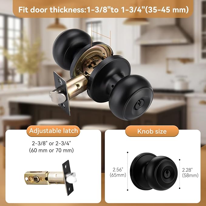3 Pack Keyed Alike Black Door Knob with Lock, Entry Door Knob with Turn Lock for Living Room & Bedroom