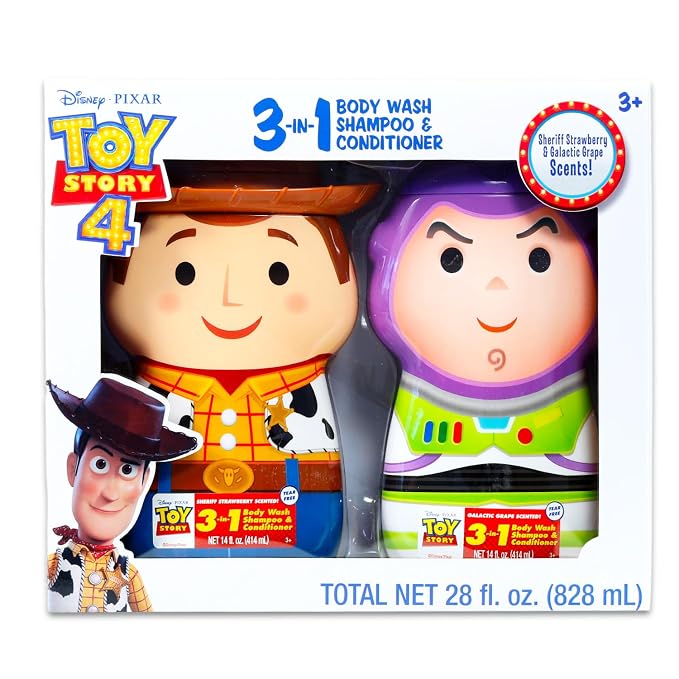 Disney Toy Story Kids Shampoo, Conditioner, Body Wash 8 Oz Bottle - Bundle with 3-in-1 Scented Body Wash, Shampoo & Conditioner Plus Stickers, More | Toy Story Bathroom Set