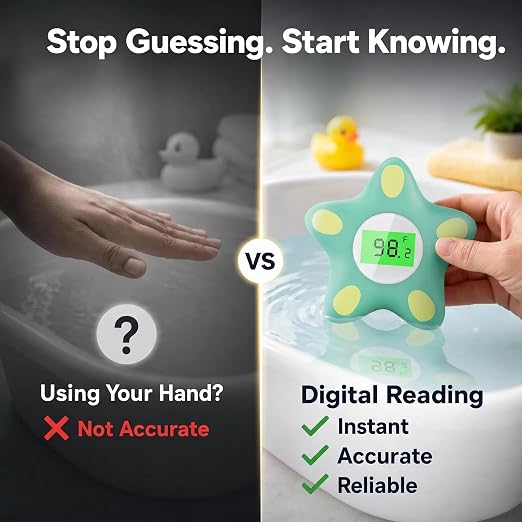 Baby Bath Thermometer for Infant & Toddler, Floating Digital Water Temperature Thermometer with 3-Color LED Backlight, Instant Accurate Reading,Baby Bath Toy,Hot & Cold Alert（Green starfish）