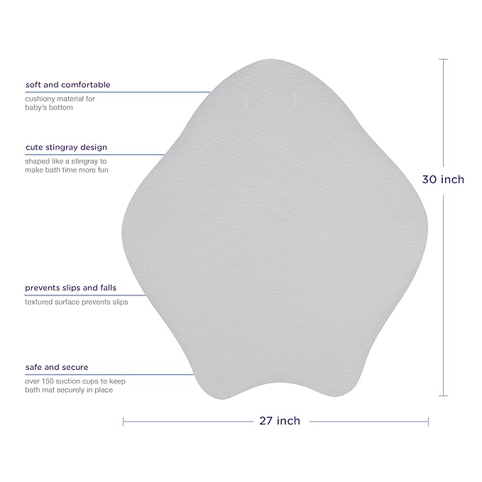 Ubbi Stingray Bath Mat for Baby, Non-Slip, Powerful Suction Cups, Baby Bathtub Time Essentials, Gray